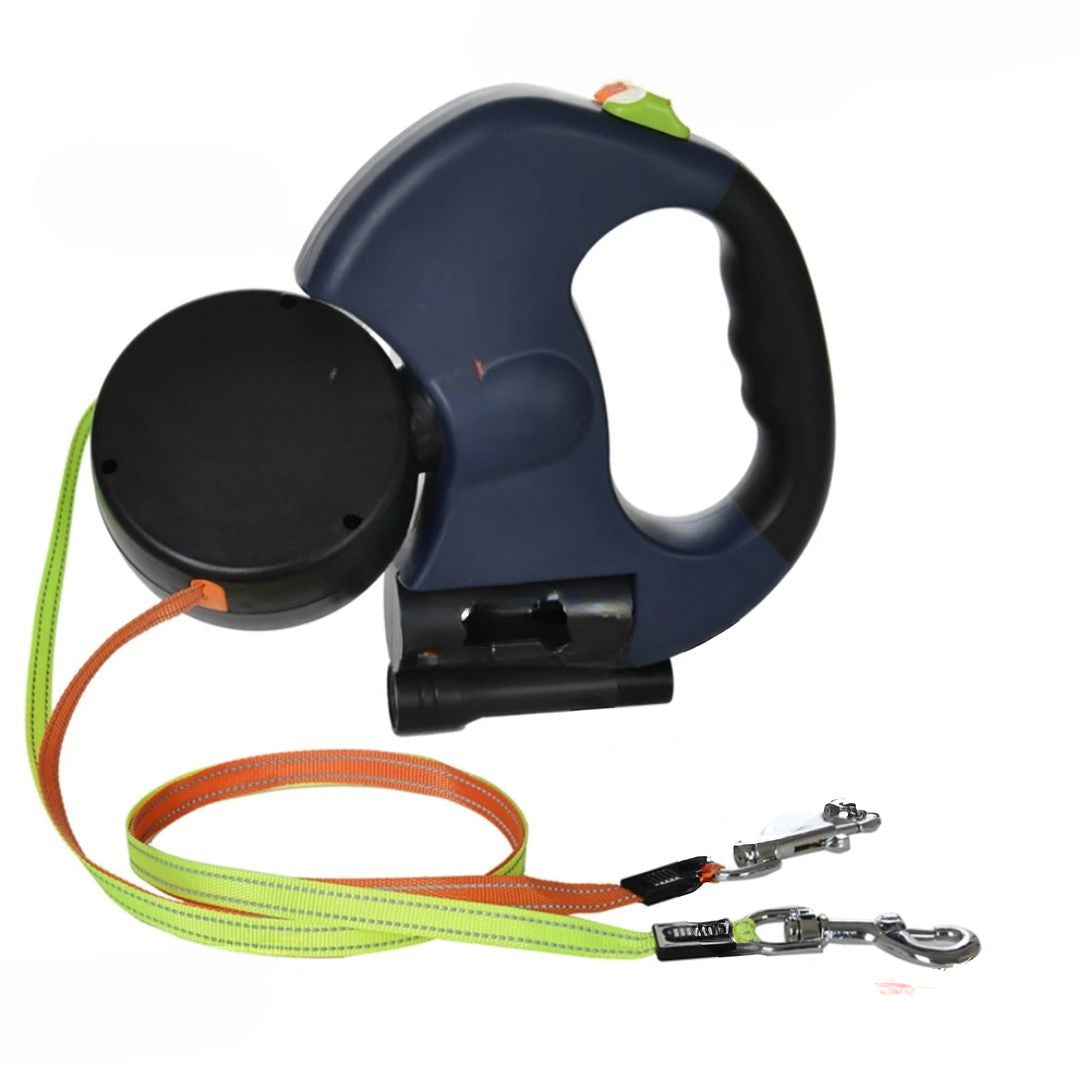 Hondenriem met Dubbele Retractie – Met LED-lamp en Zakjesdispenser