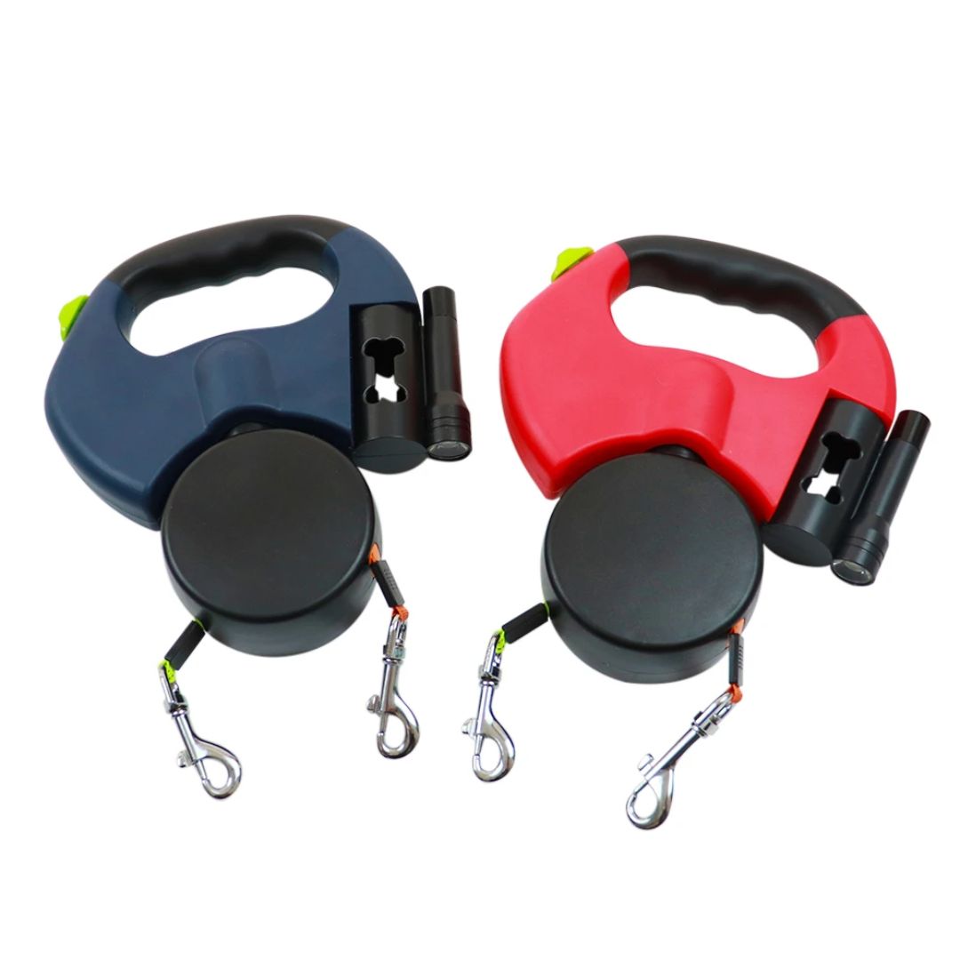 Hondenriem met Dubbele Retractie – Met LED-lamp en Zakjesdispenser