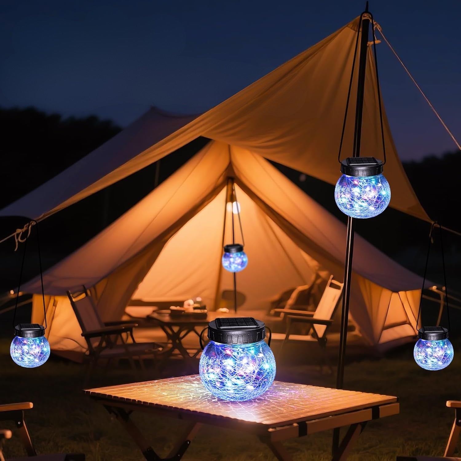 Hengende Solcellelampe — Eleganse i Sprukket Glass