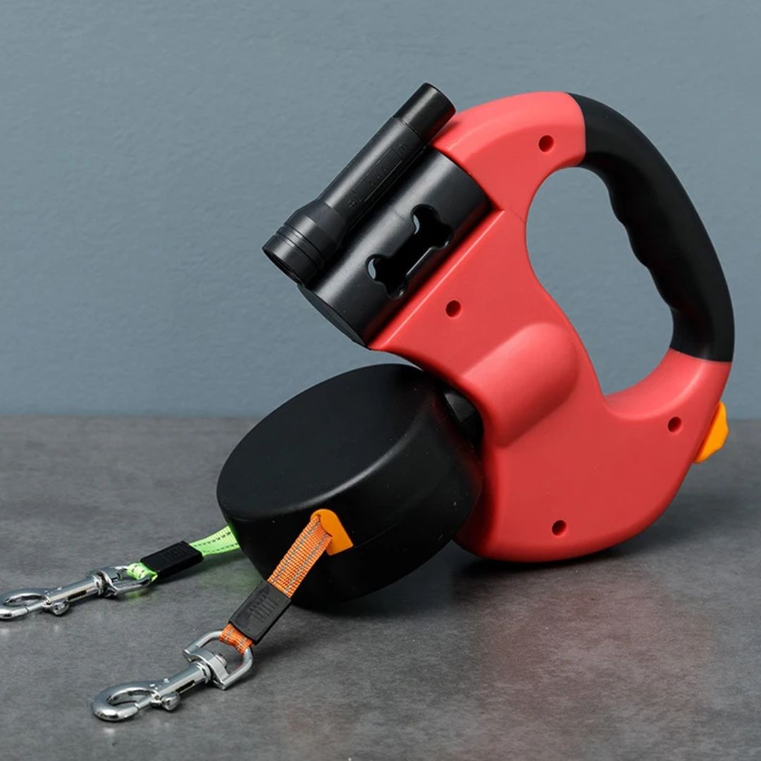 Hondenriem met Dubbele Retractie – Met LED-lamp en Zakjesdispenser