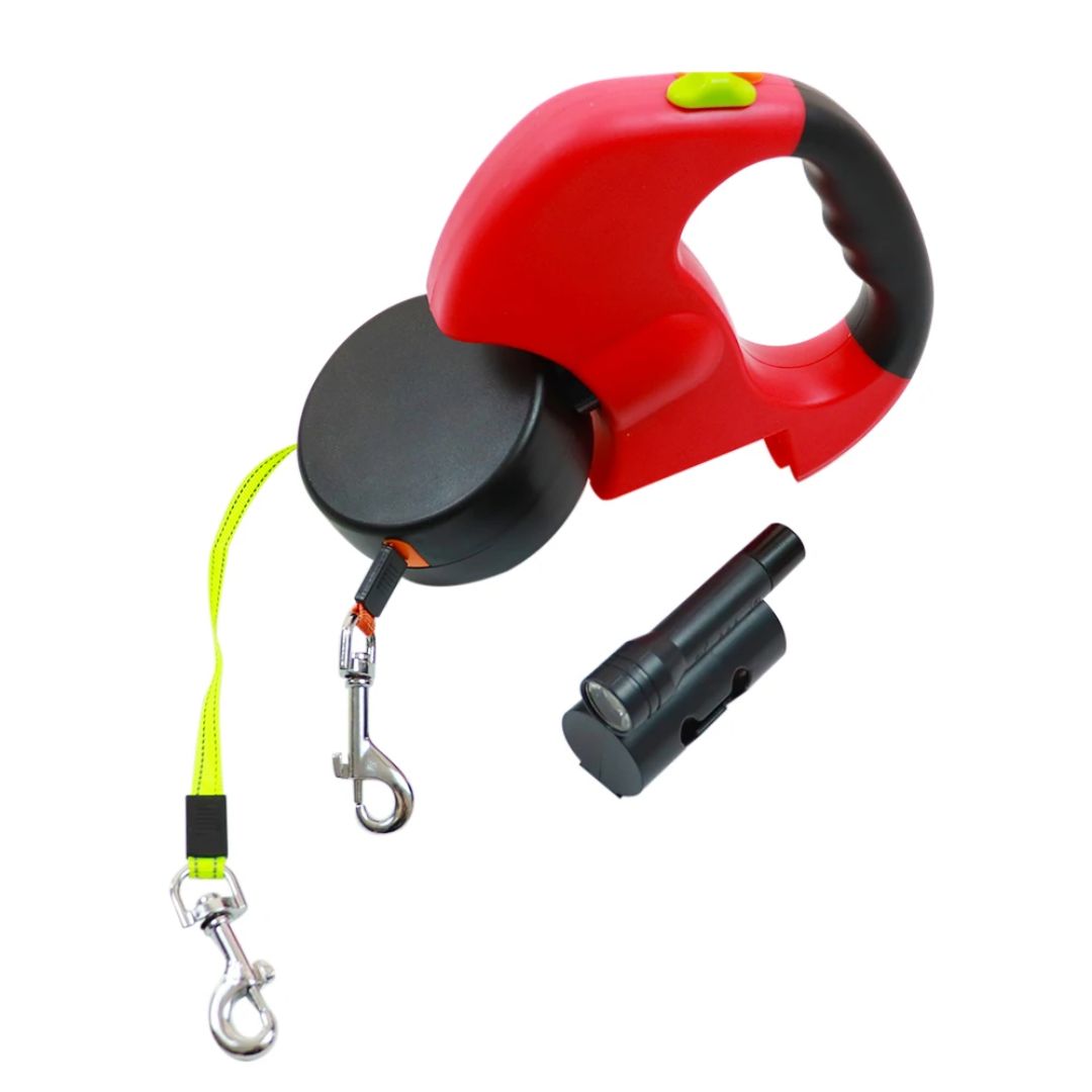 Hondenriem met Dubbele Retractie – Met LED-lamp en Zakjesdispenser