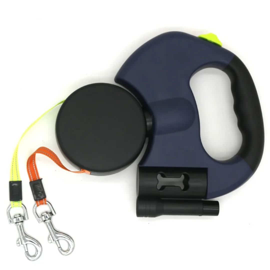 Hondenriem met Dubbele Retractie – Met LED-lamp en Zakjesdispenser
