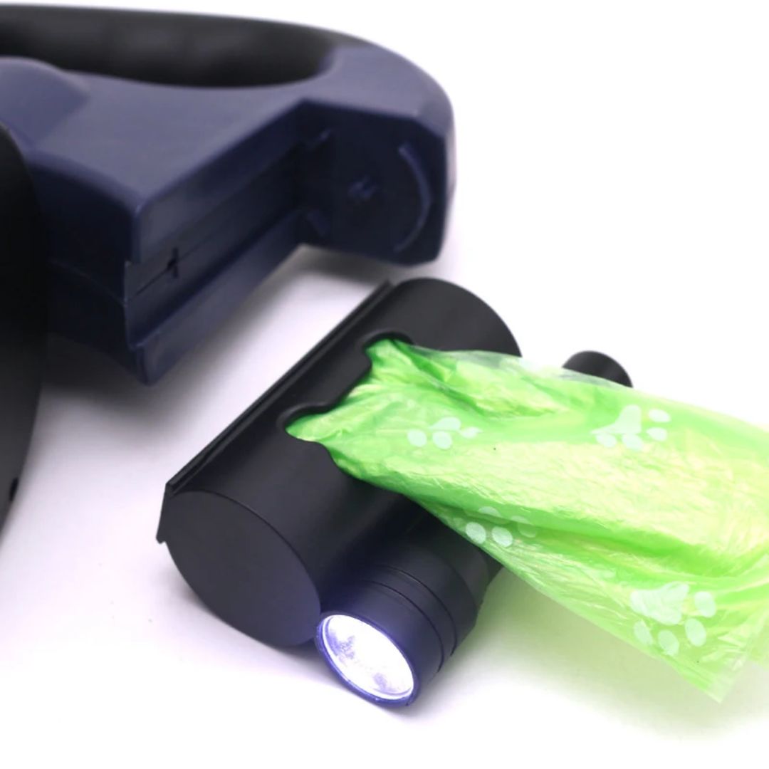 Hondenriem met Dubbele Retractie – Met LED-lamp en Zakjesdispenser