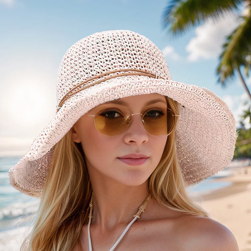 Sombrero de sol plegable – Ala ancha y banda para la cabeza ajustable 