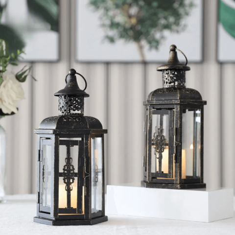 Farol Porta-Vela De Hierro Negro Estilo Escandinavo 