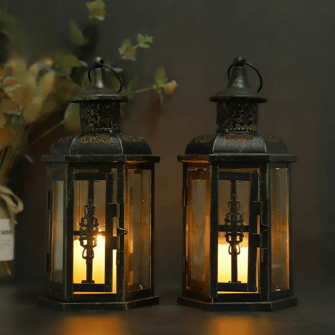 Farol Porta-Vela De Hierro Negro Estilo Escandinavo 