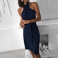 Cécile | Vestido Drapado Elegante – Cuello Alto Asimétrico 