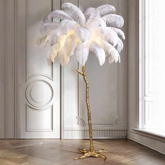 Luxusní sluneční lampa – Elegantní stínidlo z peří 